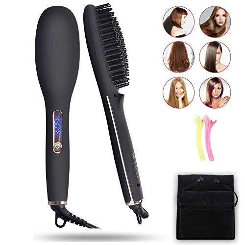 Planchas alisadoras de cabello con calentamiento iónico Peine con calentamiento rápido, cuidado del cabello sedoso y natural Alisa el cepillo para el cabello y mejora la textura del cabello