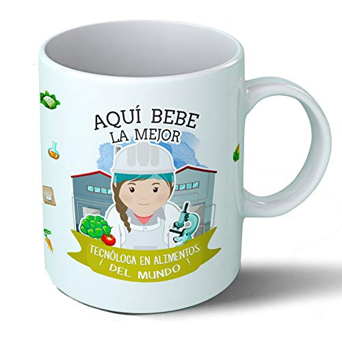 Planetacase Taza Desayuno Aquí Bebe la Mejor tecnologa en Alimentos del Mundo Regalo Original Ceramica 330 mL