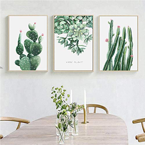 Planta verde Hoja Cactus Impresión moderna del arte de la lona Pintura de la pared Decoración para el hogar Cartel nórdico Cuadros decorativos de la pared para la sala de estar / sin marco / 50x70cm