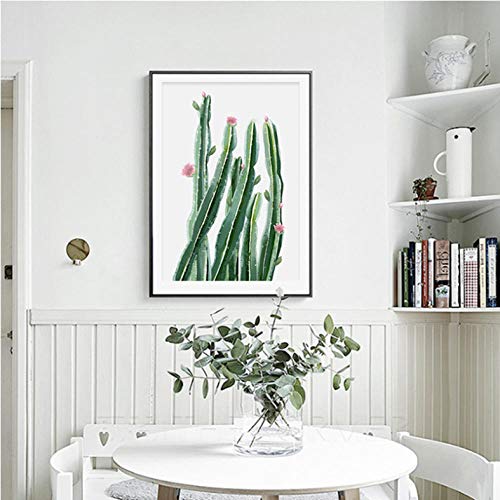 Planta verde Hoja Cactus Impresión moderna del arte de la lona Pintura de la pared Decoración para el hogar Cartel nórdico Cuadros decorativos de la pared para la sala de estar / sin marco / 50x70cm