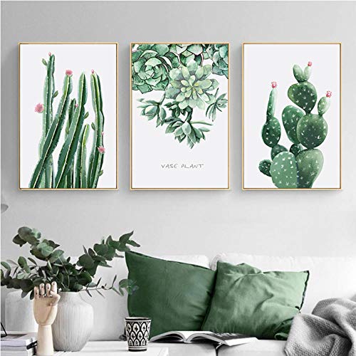 Planta verde Hoja Cactus Impresión moderna del arte de la lona Pintura de la pared Decoración para el hogar Cartel nórdico Cuadros decorativos de la pared para la sala de estar / sin marco / 50x70cm