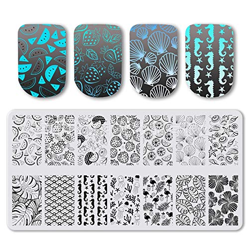 Plantilla de Estampado de Uñas Cuadrado de Arte de Uñas Placa de Estampación Decoración Manicura Verano Fruta Hojas Tema