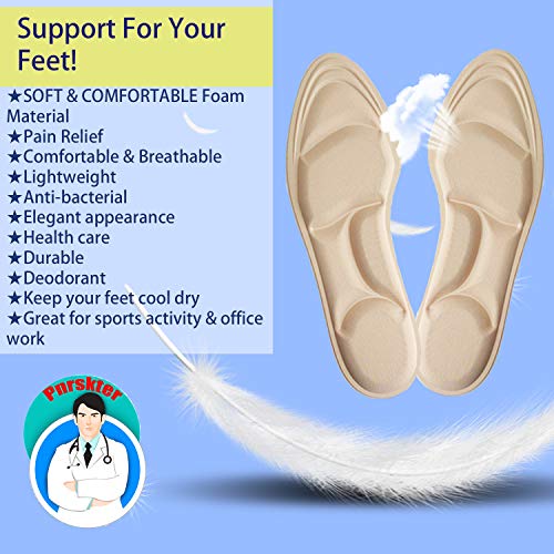 Plantillas Memory Foam Mujer, Plantillas Soportes de Arco, Nuevo Material, Absorción de Golpes, Comodo, Transpirable, Para el Dolor de Talón, Fascitis Plantar, Reducir el Dolor de Pie, 2 Pares