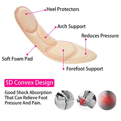 Plantillas Memory Foam Mujer, Plantillas Soportes de Arco, Nuevo Material, Absorción de Golpes, Comodo, Transpirable, Para el Dolor de Talón, Fascitis Plantar, Reducir el Dolor de Pie, 2 Pares