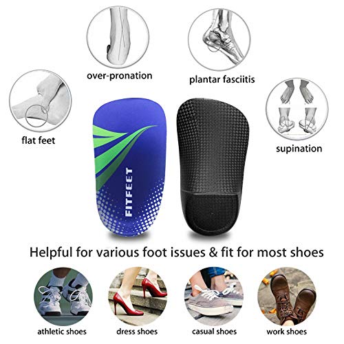 Plantillas ortopédicas, FITFEET 3/4 de arco alto, plantillas de calzado para pies planos, fascitis plantar, arco de pies, fatiga de los pies, cojín de talón para hombres, mujeres, para caminar