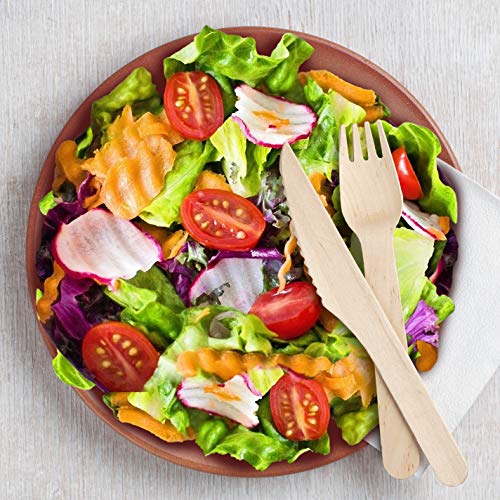 Plantvibes® Cubiertos Desechables de Madera certificada FSC, Cuberteria desechable compostable