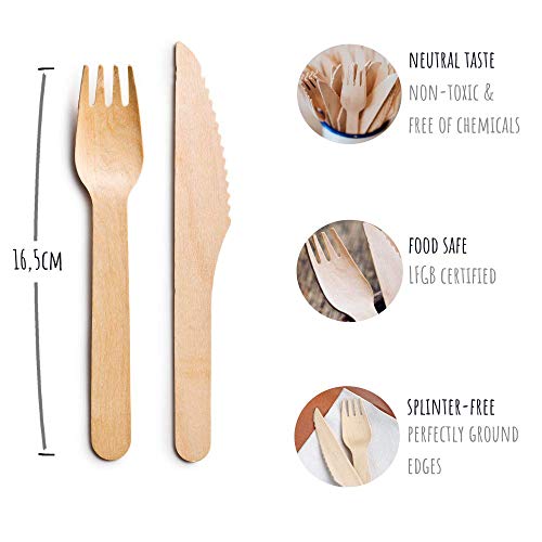 Plantvibes® Cubiertos Desechables de Madera certificada FSC, Cuberteria desechable compostable