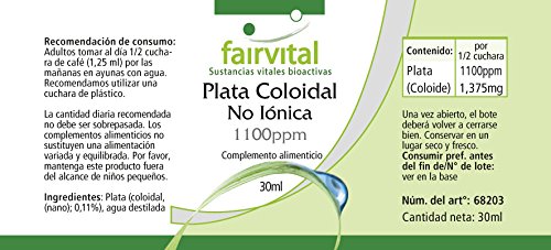 Plata Coloidal pura 1100ppm - Verdadera plata coloidal - No iónica - VEGANA - 30ml - Calidad Alemana