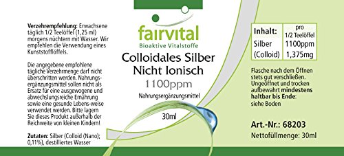 Plata Coloidal pura 1100ppm - Verdadera plata coloidal - No iónica - VEGANA - 30ml - Calidad Alemana