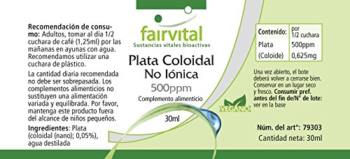 Plata Coloidal pura 500ppm - Verdadera plata coloidal - No iónica - VEGANA - 30ml - Calidad Alemana