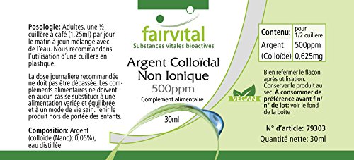 Plata Coloidal pura 500ppm - Verdadera plata coloidal - No iónica - VEGANA - 30ml - Calidad Alemana