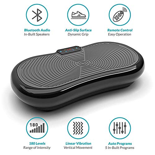 Plataforma Vibratoria Bluefin Fitness Ultra Slim | 5 Programas + 180 Niveles | Altavoces Bluetooth | Fácil de Guardar | Elegante Diseño Británico | Rendimiento de Por Vida