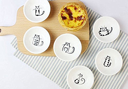 Plato de salsa de Cerámica estupendo lindo del Gato, condimentos, Tazón de fuente de la soja del sushi, Porcelana maullido Pequeño platillo (Conjunto de 6)