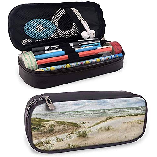 Playa Ondulada Mar Báltico Windy Day Art Estuche de cuero Estuche de lápices Papelería Bolsa Maquillaje Cosmético Bolsa