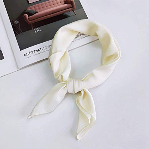 Plaza de satén de seda las mujeres Feel mantón de la bufanda pequeña llanura Pañuelo Pañuelo de cabeza y cuello diadema color sólido lazo del pelo (blanco amarillento)