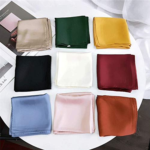 Plaza de satén de seda las mujeres Feel mantón de la bufanda pequeña llanura Pañuelo Pañuelo de cabeza y cuello diadema color sólido lazo del pelo (blanco amarillento)