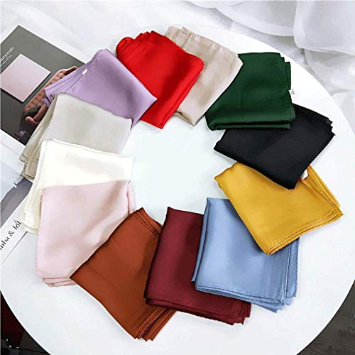 Plaza de satén de seda las mujeres Feel mantón de la bufanda pequeña llanura Pañuelo Pañuelo de cabeza y cuello diadema color sólido lazo del pelo (blanco amarillento)