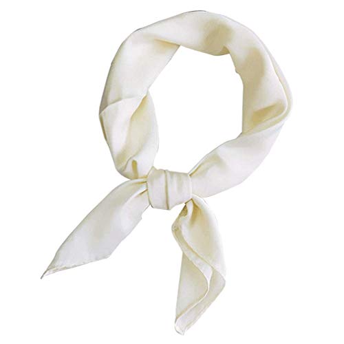 Plaza de satén de seda las mujeres Feel mantón de la bufanda pequeña llanura Pañuelo Pañuelo de cabeza y cuello diadema color sólido lazo del pelo (blanco amarillento)