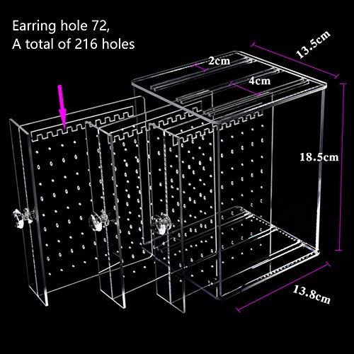 Plegable Acrílico Soporte de la Joyería, Sostenedor Del Pendiente - 3 Drawers, Caja de Pendientes 216 Agujeros Caja de Almacenamiento de Joyería de Acrilico Transparente Caja Organizador de Joyas