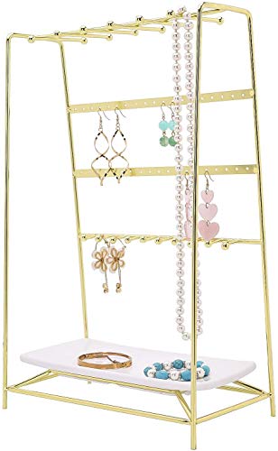 PLINRISE - Soporte organizador de joyas de 4 niveles, con bandeja para anillos, pulseras, collares, pendientes, color dorado