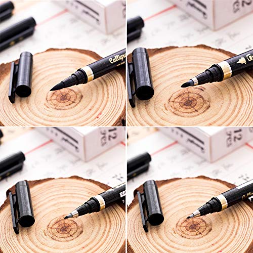 Pluma de Caligrafía, Lápiz para Caligrafía, 4 Tamaños Pincel Negro, Bolígrafos de Tinta de Caligrafía, para Principiantes Escribiendo, Cómica, Firma, Diseño, Caligrafía y Dibujos(6 Piezas)