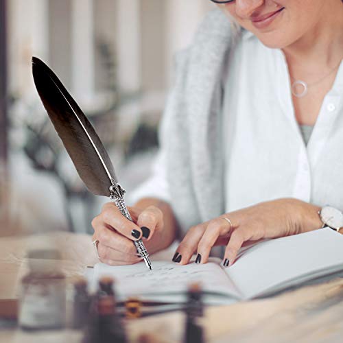 Pluma de Escritura, Joylink Antique Feather Pen Punta Vintage Pinta de Inmersión Metálica 5 Consejos Diferentes, Sobre Vintage, Una Botella de Tinta, Papel Con Membrete y Caja Exquisita (Pluma Negra)