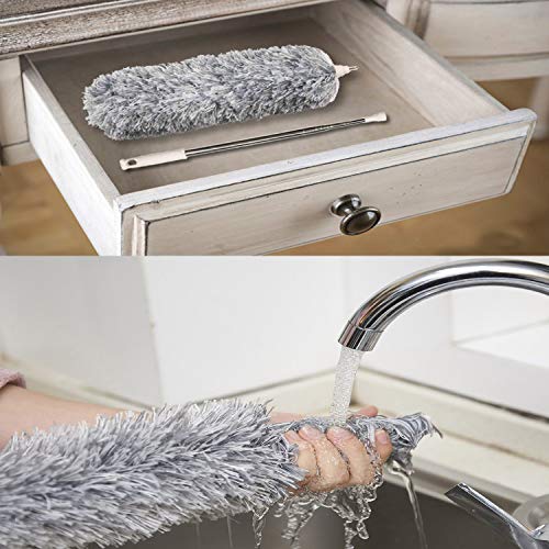 Plumero de Limpieza,Plumero Atrapapolvo Extensible,Ajustable Lavable Plumero de Microfibra con Poste Telescópico Largo de 245cm para Ventanas Persianas Muebles Coches