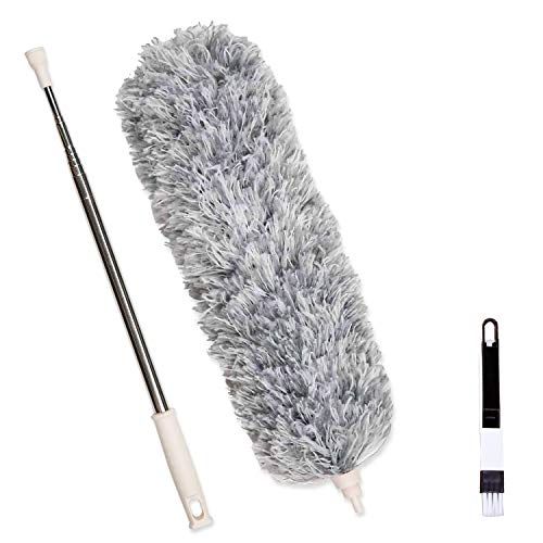 Plumero de Limpieza,Plumero Atrapapolvo Extensible,Ajustable Lavable Plumero de Microfibra con Poste Telescópico Largo de 245cm para Ventanas Persianas Muebles Coches