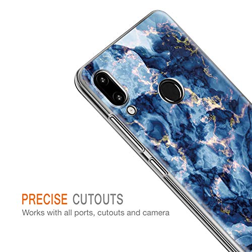 Pnakqil Funda Huawei P20 Lite, Silicona Transparente con Dibujos Diseño Slim TPU Antigolpes Ultrafina de Protector Piel Case Cover Cárcasa Fundas para Movil Huawei P20Lite, Mármol Azul Verde