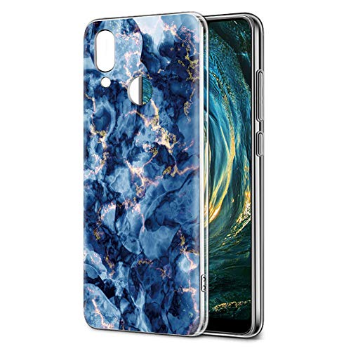 Pnakqil Funda Huawei P20 Lite, Silicona Transparente con Dibujos Diseño Slim TPU Antigolpes Ultrafina de Protector Piel Case Cover Cárcasa Fundas para Movil Huawei P20Lite, Mármol Azul Verde