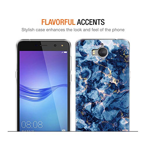 Pnakqil Funda Huawei Y6 / Y5 2017, Silicona Transparente con Dibujos Diseño Slim TPU Antigolpes Ultrafina de Protector Piel Case Cover Cárcasa Fundas para Movil Huawei Nova Young, Mármol Azul Verde