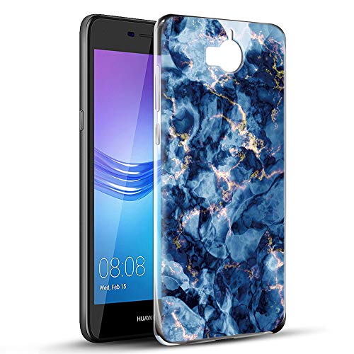 Pnakqil Funda Huawei Y6 / Y5 2017, Silicona Transparente con Dibujos Diseño Slim TPU Antigolpes Ultrafina de Protector Piel Case Cover Cárcasa Fundas para Movil Huawei Nova Young, Mármol Azul Verde