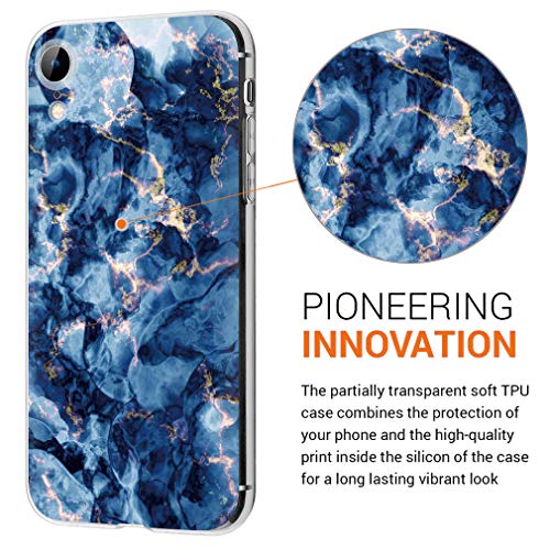 Pnakqil Funda para iPhone XR, Silicona 3D Transparente con Dibujos Diseño Slim TPU Antigolpes Ultrafina de Protector Piel Case Cover Cárcasa Fundas para Movil para iPhoneXR, Mármol Azul Verde