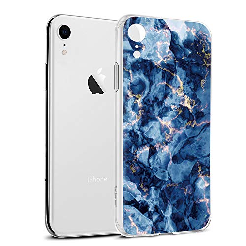 Pnakqil Funda para iPhone XR, Silicona 3D Transparente con Dibujos Diseño Slim TPU Antigolpes Ultrafina de Protector Piel Case Cover Cárcasa Fundas para Movil para iPhoneXR, Mármol Azul Verde