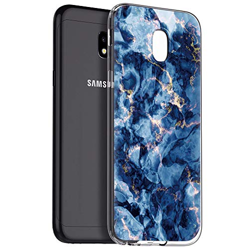 Pnakqil Funda Samsung Galaxy J3 2017, Silicona Transparente con Dibujos Diseño Slim TPU Antigolpes Ultrafina de Protector Piel Case Cover Cárcasa Fundas para Movil Samsung GalaxyJ3, Mármol Azul Verde