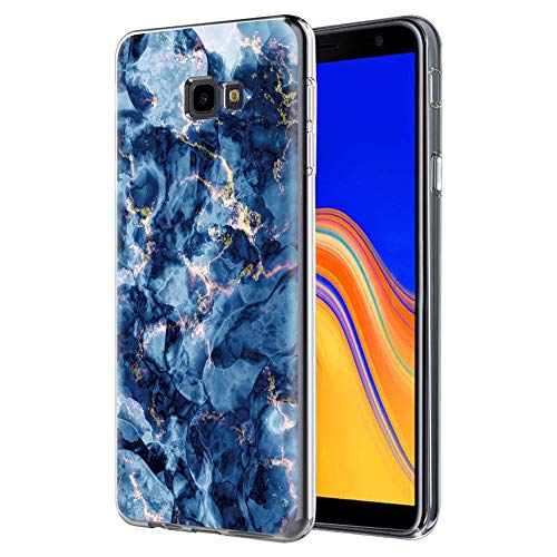 Pnakqil Funda Samsung Galaxy J4 Plus, Silicona Transparente con Dibujos Diseño Slim TPU Antigolpes Ultrafina de Protector Piel Case Cover Cárcasa Fundas para Movil Samsung J4Plus, Mármol Azul Verde