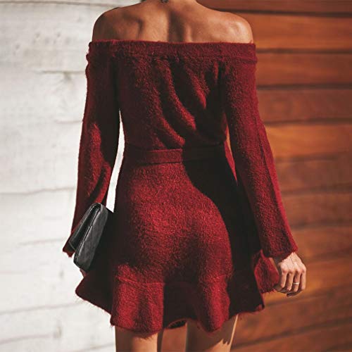 Poachers Vestidos de Fiesta Mujer Cortos Elegantes Vestidos Mujer Invierno Rebajas Vestidos Nochevieja Mujer Sexy Manga Larga Vestido gotico Mujer Collar de Color Liso (S-XL Rojo Gris)