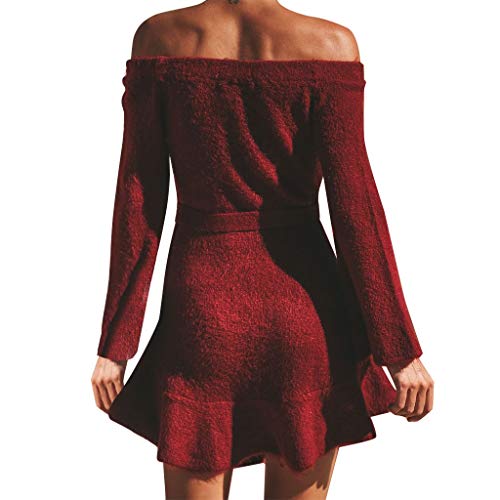 Poachers Vestidos de Fiesta Mujer Cortos Elegantes Vestidos Mujer Invierno Rebajas Vestidos Nochevieja Mujer Sexy Manga Larga Vestido gotico Mujer Collar de Color Liso (S-XL Rojo Gris)