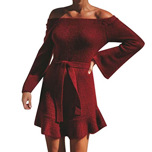Poachers Vestidos de Fiesta Mujer Cortos Elegantes Vestidos Mujer Invierno Rebajas Vestidos Nochevieja Mujer Sexy Manga Larga Vestido gotico Mujer Collar de Color Liso (S-XL Rojo Gris)