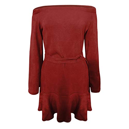 Poachers Vestidos de Fiesta Mujer Cortos Elegantes Vestidos Mujer Invierno Rebajas Vestidos Nochevieja Mujer Sexy Manga Larga Vestido gotico Mujer Collar de Color Liso (S-XL Rojo Gris)