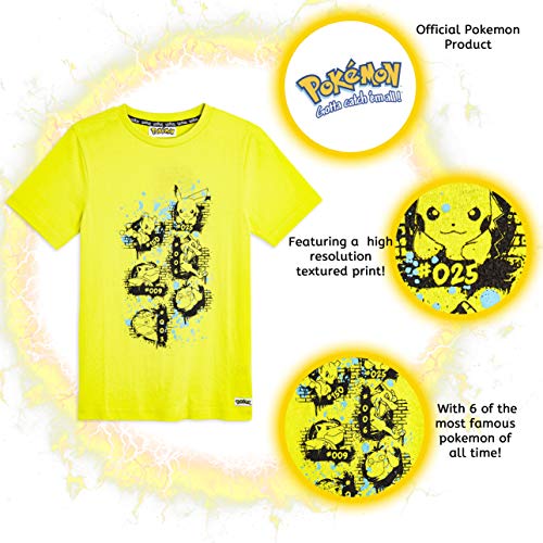 Pokèmon Camiseta Niño Amarilla de Manga Corta, con Pikachu Mewtwo Blastoise Psyduck Charizard Venusaur, Ropa Niño Camisetas de Algodón 100%, Regalos para Niños Adolescentes (7-8 años)