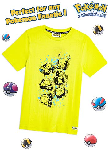 Pokèmon Camiseta Niño Amarilla de Manga Corta, con Pikachu Mewtwo Blastoise Psyduck Charizard Venusaur, Ropa Niño Camisetas de Algodón 100%, Regalos para Niños Adolescentes (7-8 años)