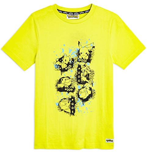 Pokèmon Camiseta Niño Amarilla de Manga Corta, con Pikachu Mewtwo Blastoise Psyduck Charizard Venusaur, Ropa Niño Camisetas de Algodón 100%, Regalos para Niños Adolescentes (7-8 años)