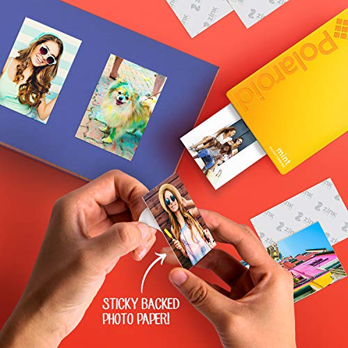 Polaroid Mint Impresora de bolsillo con Tecnología Zink Zero Ink papel adhesivo 5 x 7.6 cm - Bluetooth para Android y iOS (Amarillo)