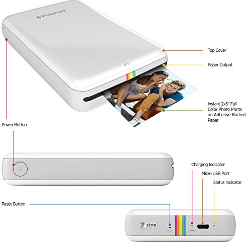 Polaroid  Zip - Impresora móvil, Bluetooth, Nfc, micro USB, tecnología Zink Zero Ink, 5 x 7.6 cm, compatible con iOS y Android, blanco, 2.2 x 7.4 x 12 cm