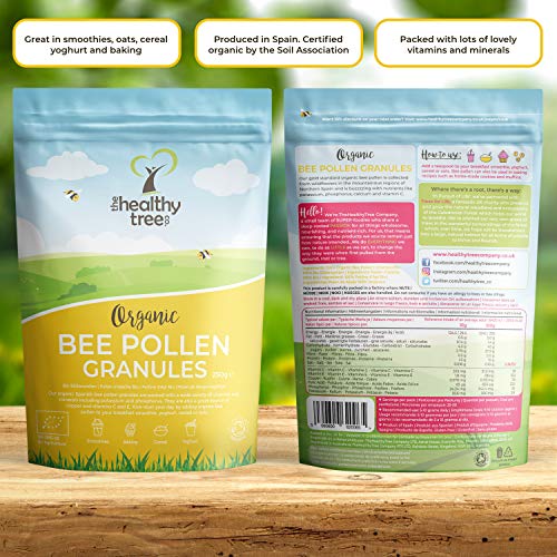 Polen de Abeja Español Orgánico de TheHealthyTree Company - Alto en Vitaminas B1, B2, B9, C, E y Cobre - Polen de Abeja en Grano, Cruda Pura de la Mejor Calidad (250g)