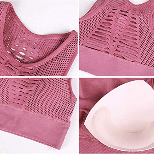 Pollara Sujetador deportivo sin costuras, con efecto pushup, sujeción fuerte, sujetador de yoga, crop, entrenamiento, fitness, activewear Racerback, camiseta acolchada Rosa. XL