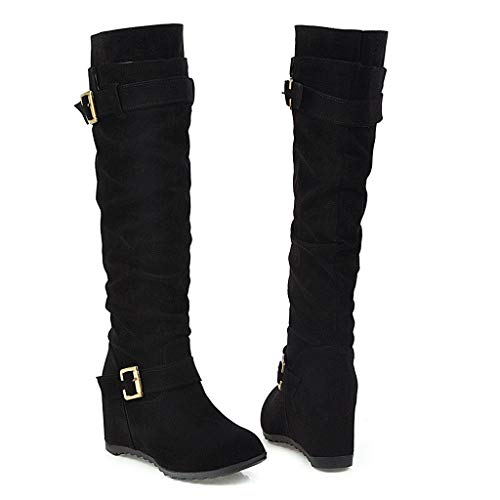 POLP Botas de Nieve de Tacon Invierno Mujer Botas Altas de Cuña Tacon de 6 cm Zapatos Señora Invierno Botas de Vestir Mujer Botines Planos Mantener Caliente Marron Cuña Interior
