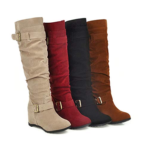 POLP Botas de Nieve de Tacon Invierno Mujer Botas Altas de Cuña Tacon de 6 cm Zapatos Señora Invierno Botas de Vestir Mujer Botines Planos Mantener Caliente Marron Cuña Interior