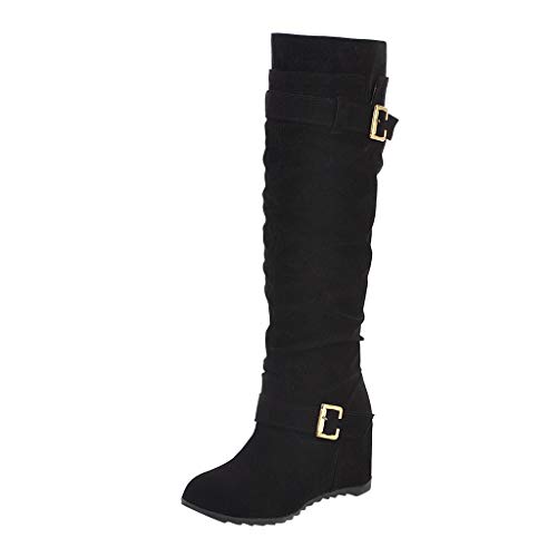 POLP Botas de Nieve de Tacon Invierno Mujer Botas Altas de Cuña Tacon de 6 cm Zapatos Señora Invierno Botas de Vestir Mujer Botines Planos Mantener Caliente Marron Cuña Interior